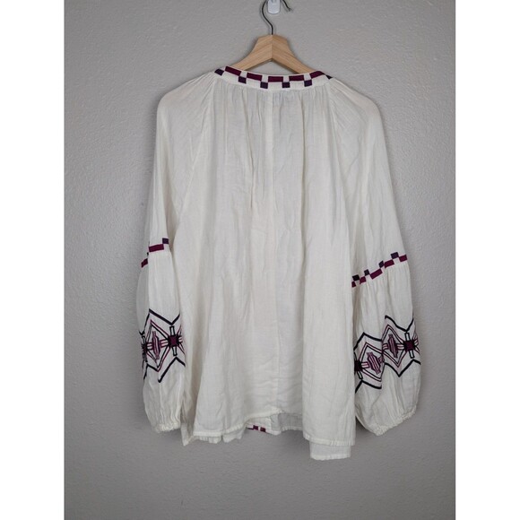 Lane Bryant Blouse Womens 18 Embroidered Boho Peasant Top Long Sleeve Tassel - Picture 3 of 11